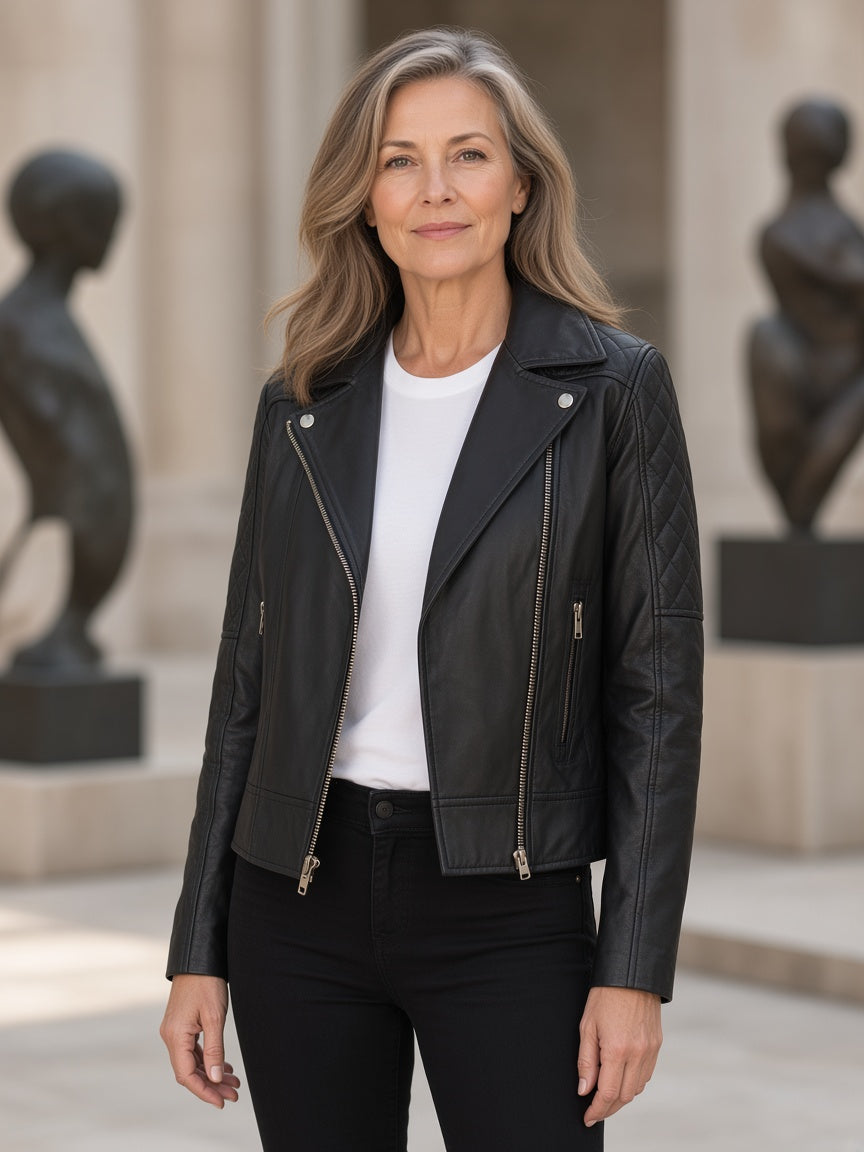 Carolyn Quilted Black Biker Jacket
