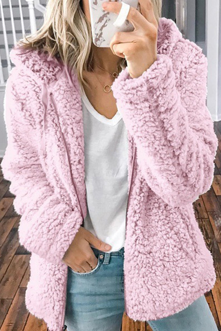 Thick Plush Zip Hooded Pocket Sweatshirt
