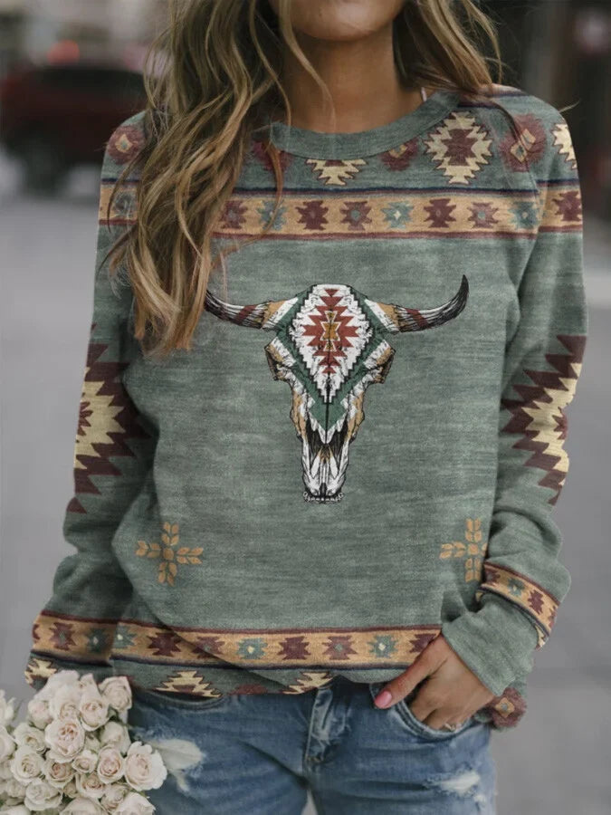 Retro Western Ethnic Geometric Printed Sweater.