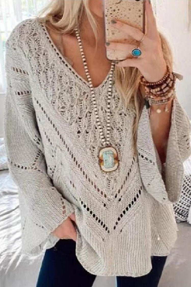 Casual Loose Cutout V Neck Sweater