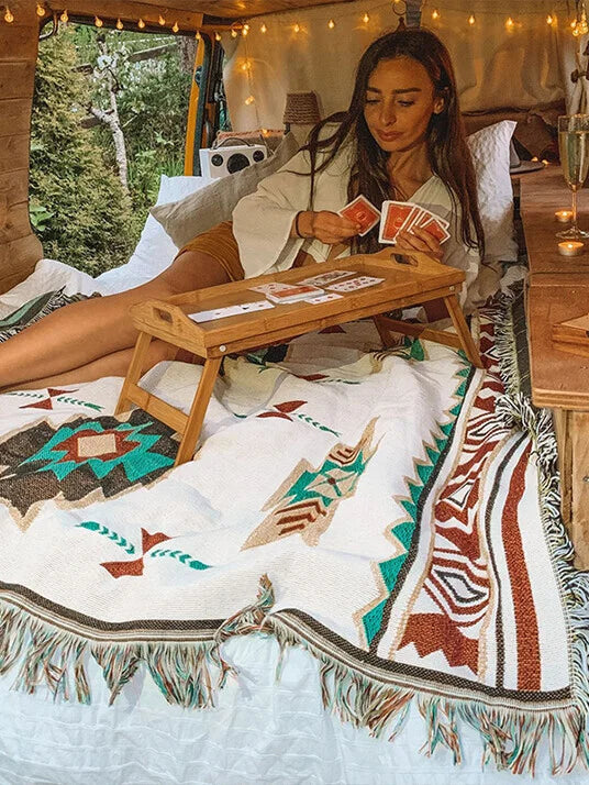 Tribal Blankets Indian Outdoor Rugs Camping Picnic Blanket Boho Decorative Bed Blankets Plaid Sofa Mats Travel Rug Tassels Linen.