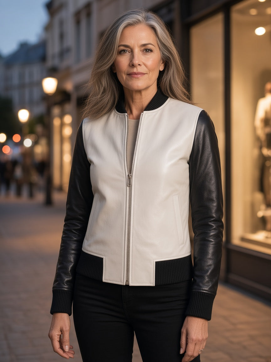 Cole Silver Leather Bomber Jacket