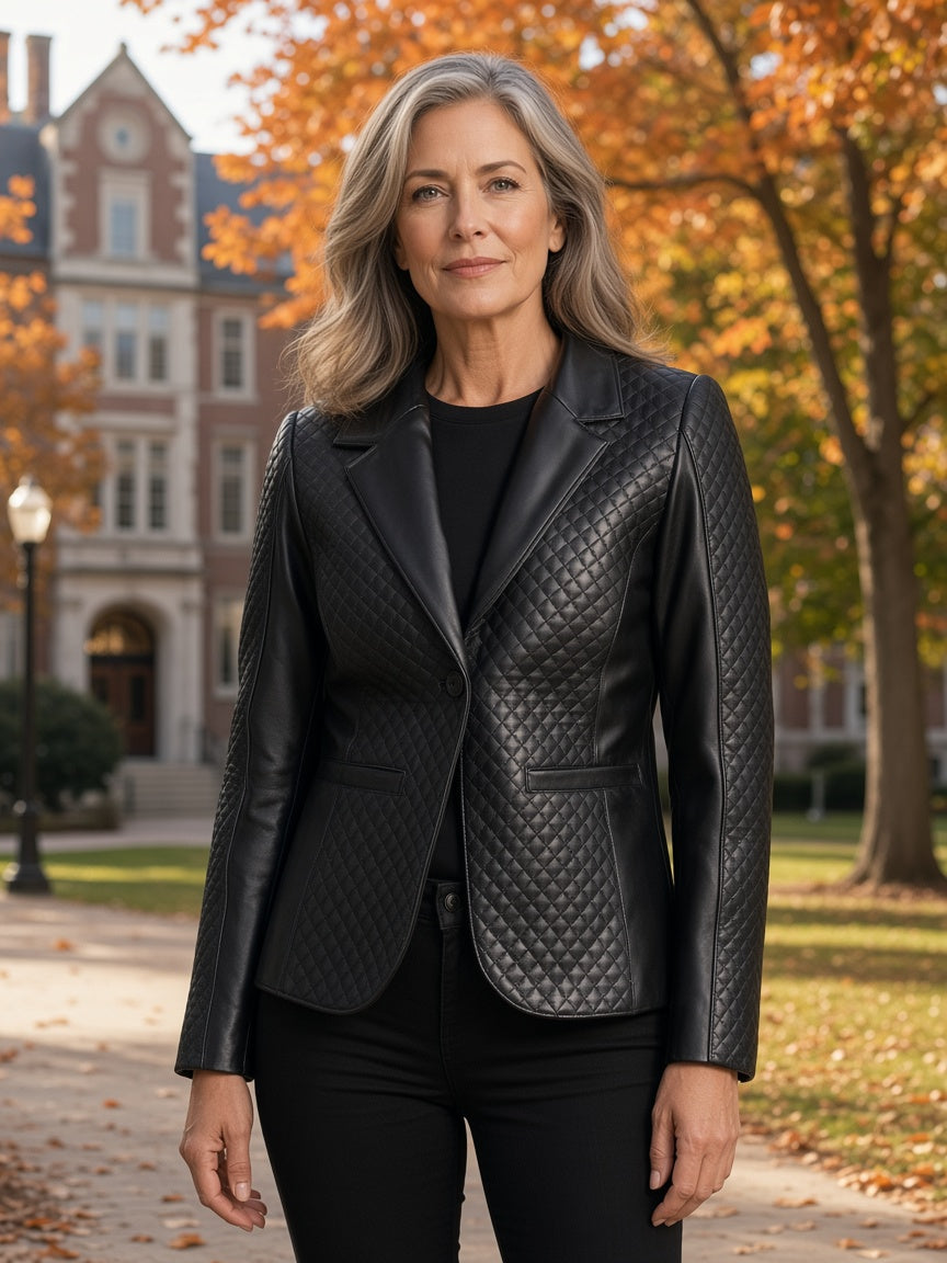 Cora Quilted Black Leather Blazer