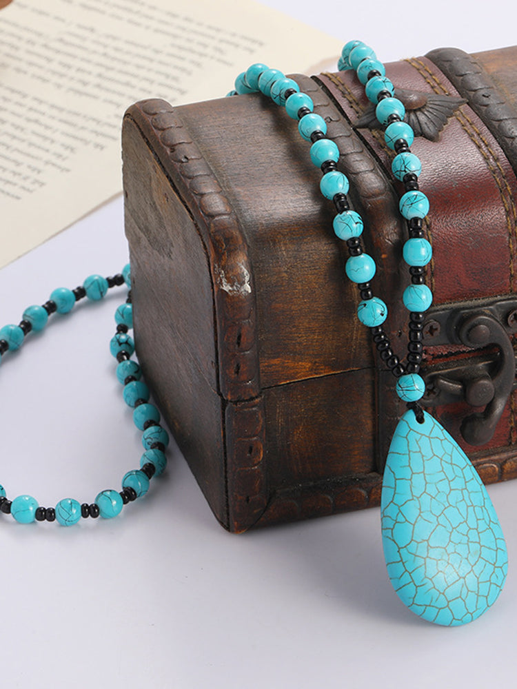 Wisherryy Vintage Waterdrop Turquoise Necklace