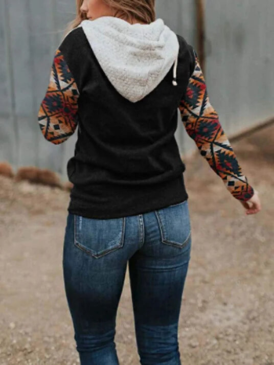 Retro Ethnic Style Patchwork Hoodie.
