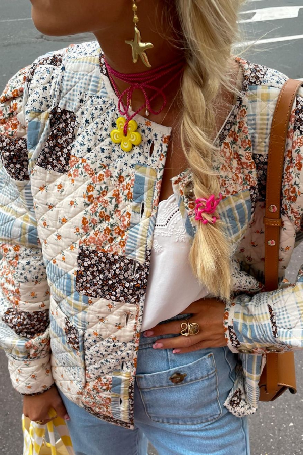 Printed Cotton Jacket with Large Pockets