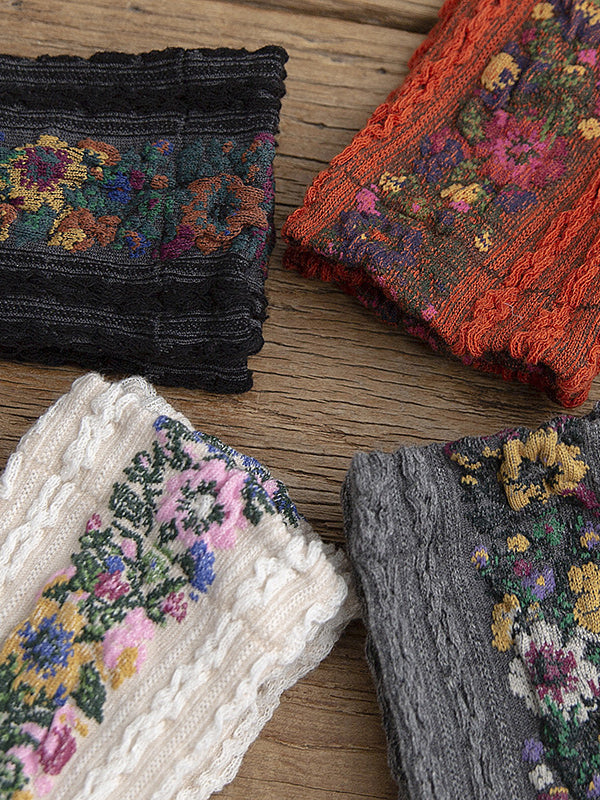 Wisherryy Vintage Floral Jacquard Cozy Socks