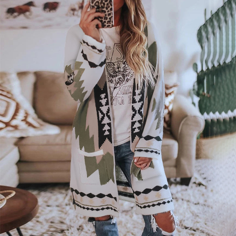 Wisherryy Casual Retro Print Hooded Coat