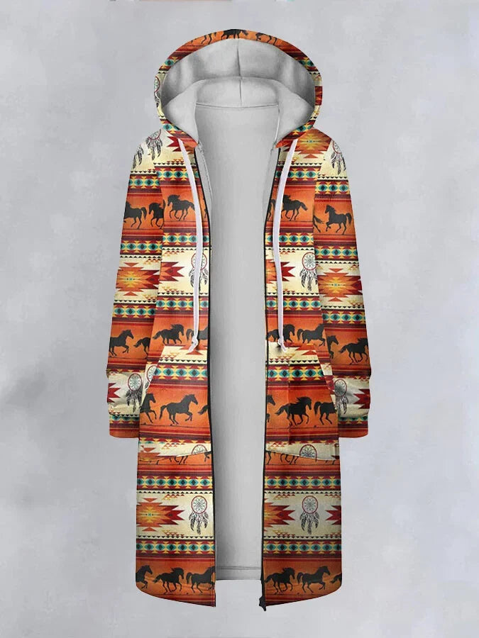 Ethnic Geometric Print Coat.