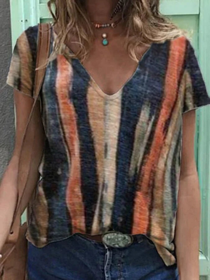 Women's Vintage Stripes Print Casual Tee.