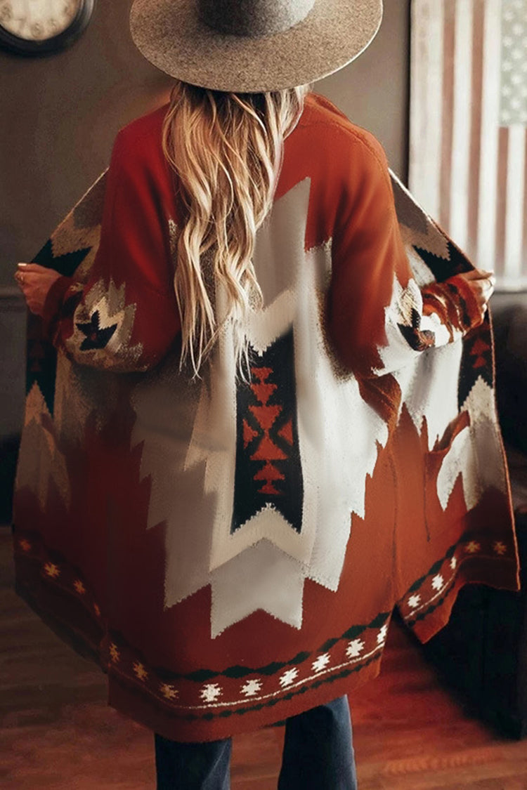 Wisherryy Casual Retro Print Hooded Coat