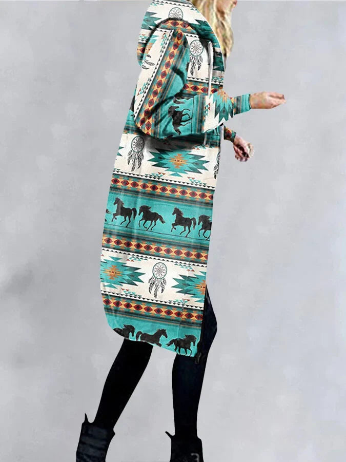 Ethnic Geometric Print Coat.