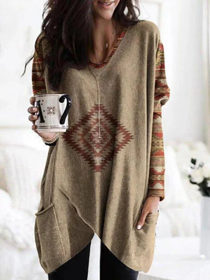 Vintage Print V-Neck T-Shirt.
