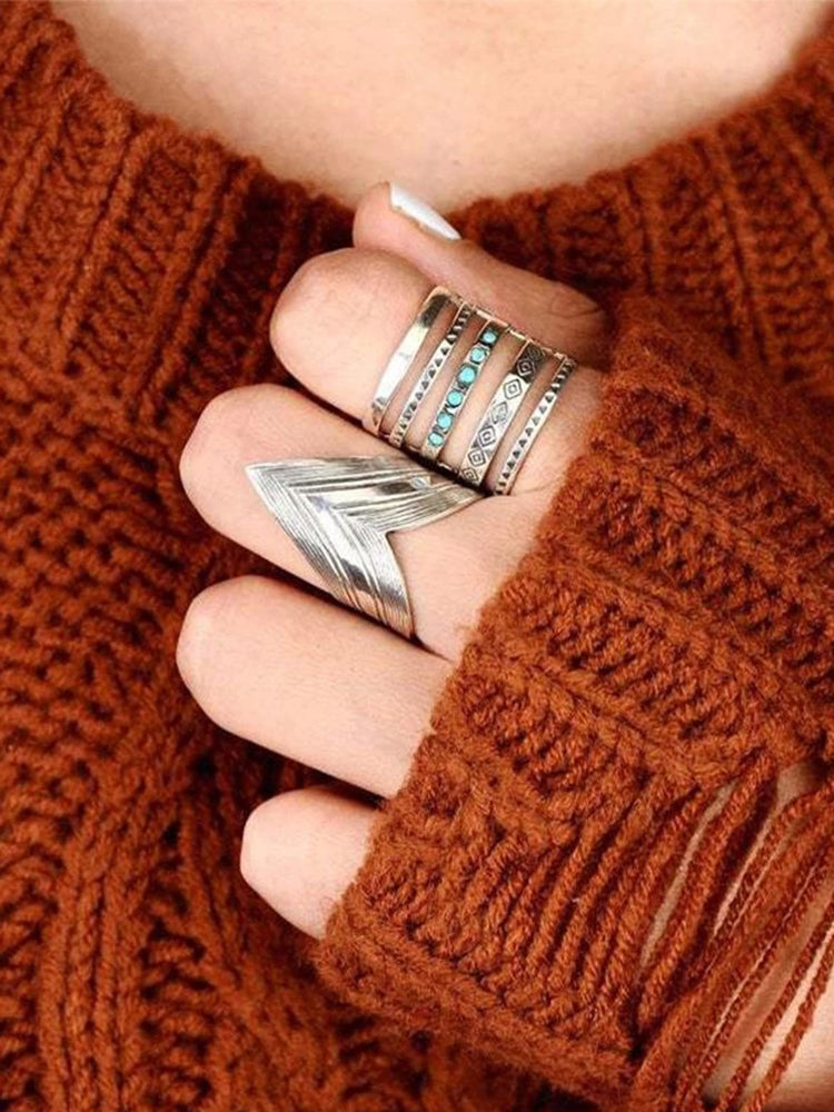 Wisherryy Boho Openwork Engraved Vintage Ring