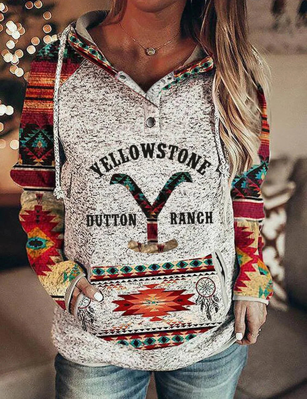 Custom Loose casual color block printed long sleeved Hoodie
