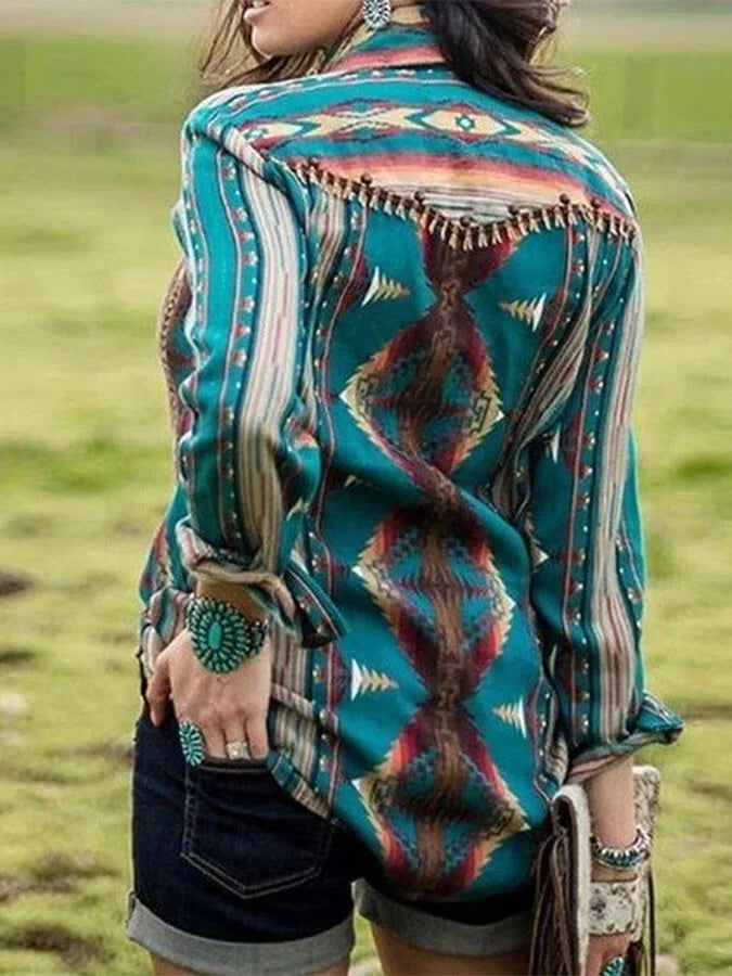 Ethnic Geometric Print Shirt.
