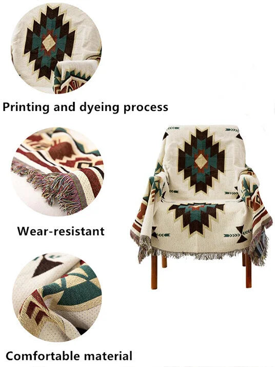 Tribal Blankets Indian Outdoor Rugs Camping Picnic Blanket Boho Decorative Bed Blankets Plaid Sofa Mats Travel Rug Tassels Linen.