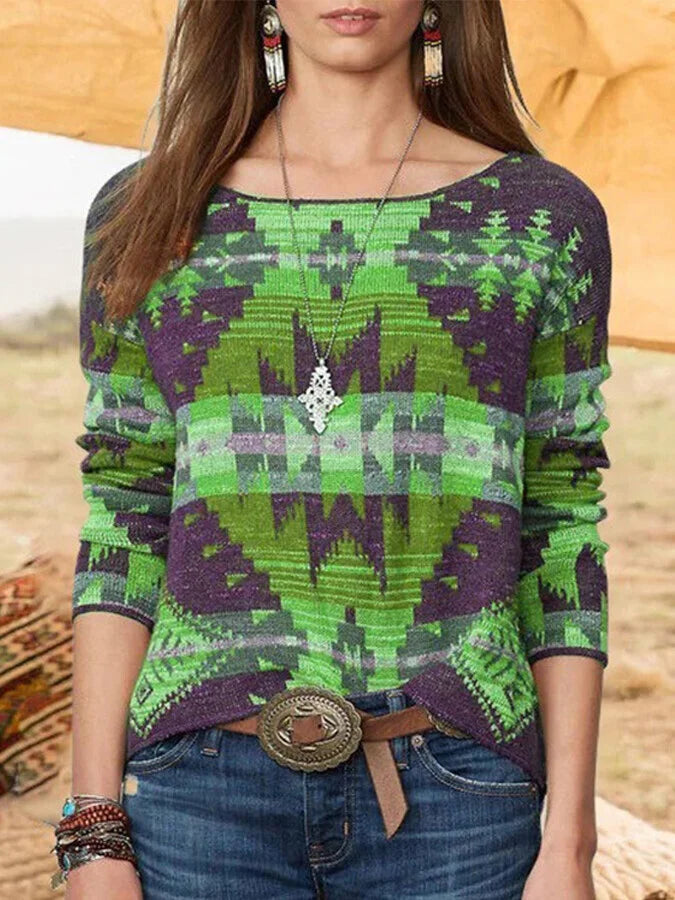 Women's Retro Aztec Print Casual Sweater.