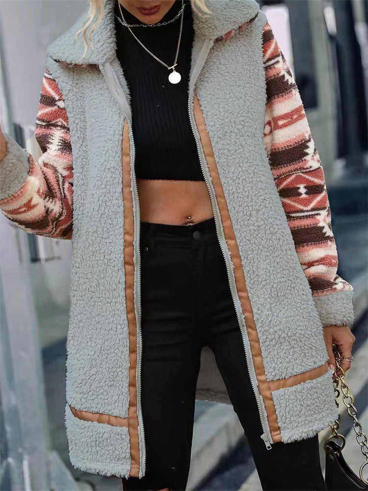 Western Aztec Patchwork Fleece Jacket
