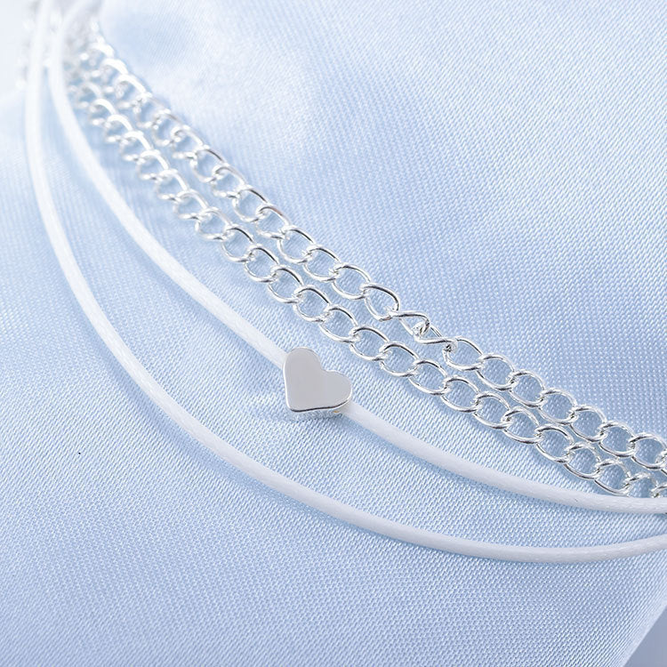 Wisherryy Bohemian Heart Double Chain Anklet