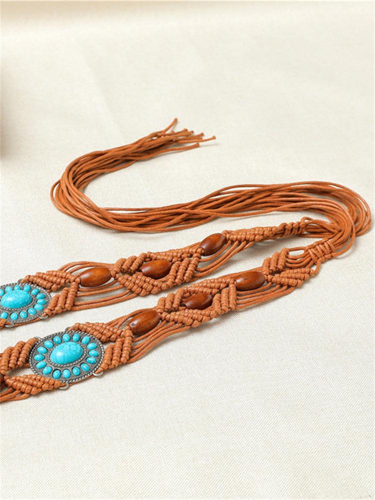 Wisherryy Western Turquoise Hand Woven Beaded Belt