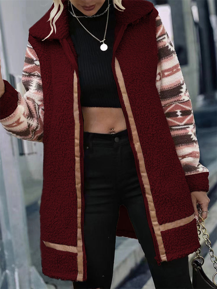 Western Aztec Patchwork Fleece Jacket