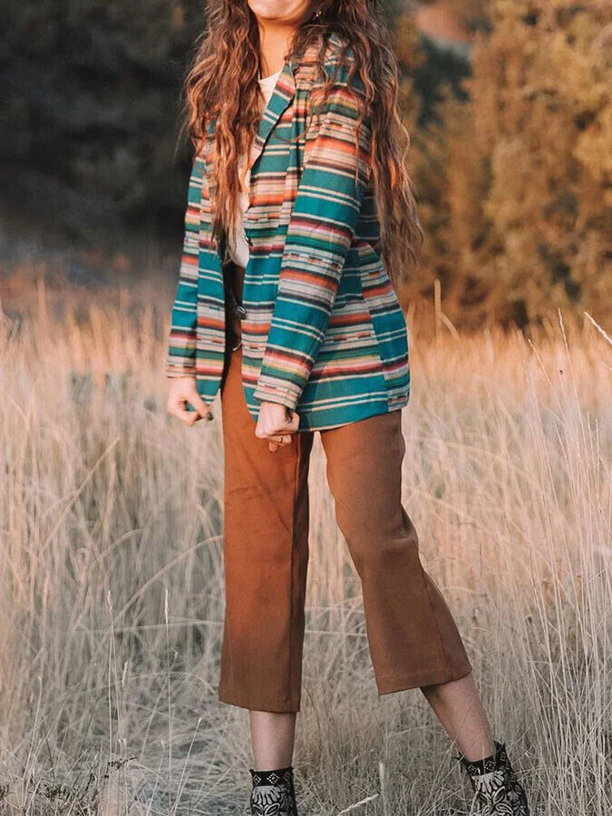 Retro ethnic print cardigan jacket.
