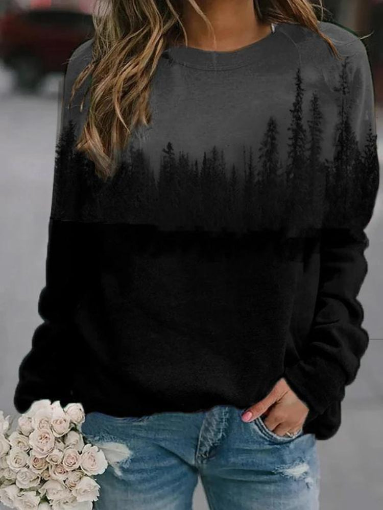 Forest Silhouette Contrast Print Sweatshirt