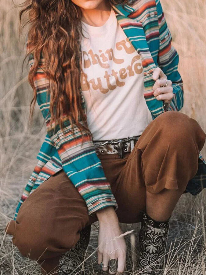 Retro ethnic print cardigan jacket.
