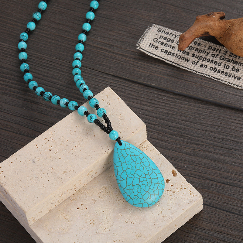 Wisherryy Vintage Waterdrop Turquoise Necklace
