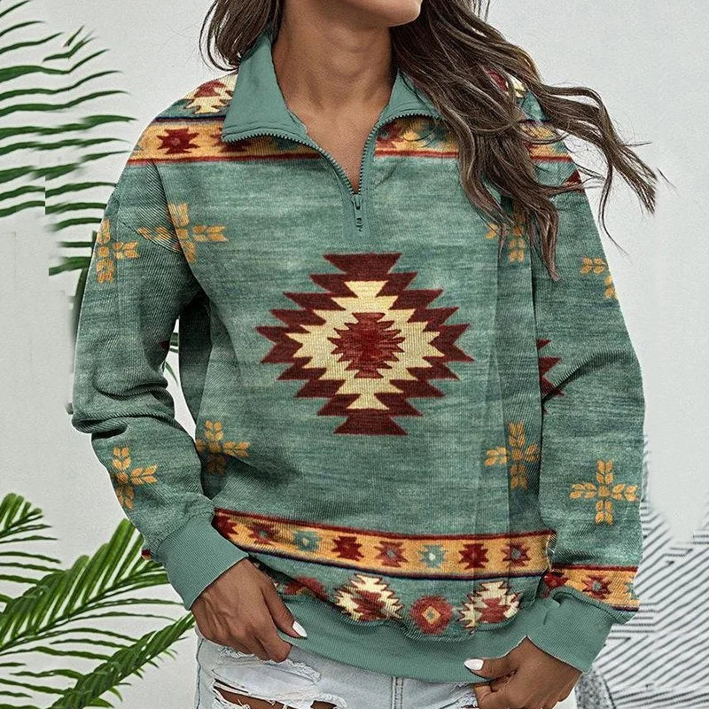 fashion printed long sleeve zipper Pullover