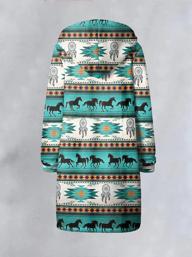 Ethnic Geometric Print Coat.