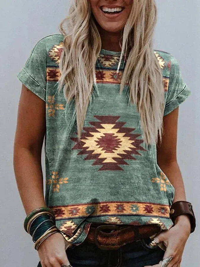 Women's Vintage Aztec Print Casual Tee.