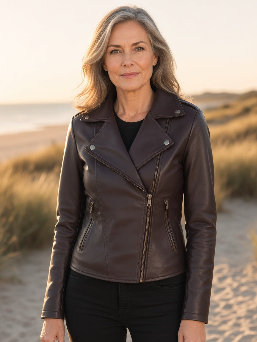 Flashback Maroon Leather Biker Jacket