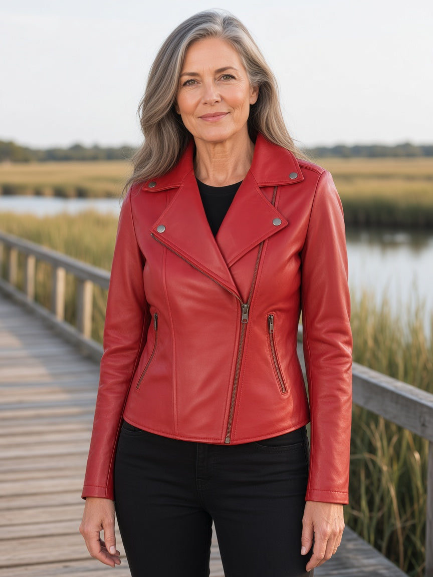 Flashback Red Leather Biker Jacket