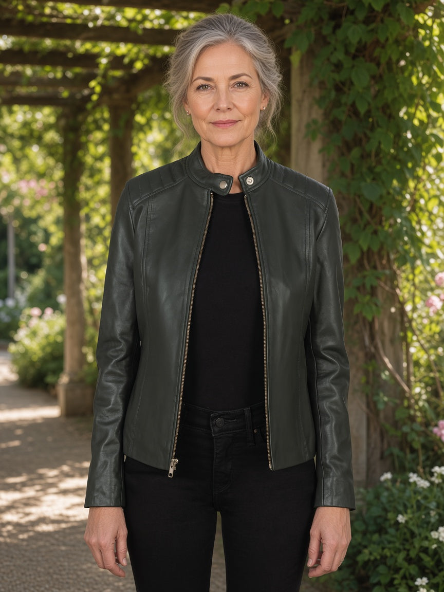 Kelsee Green Leather Biker Jacket
