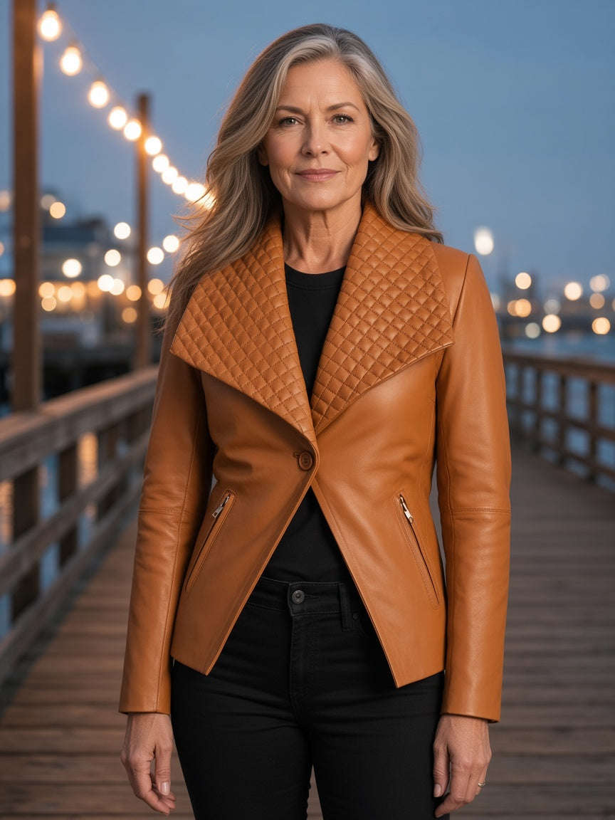 Lee Tan Brown Leather Blazer