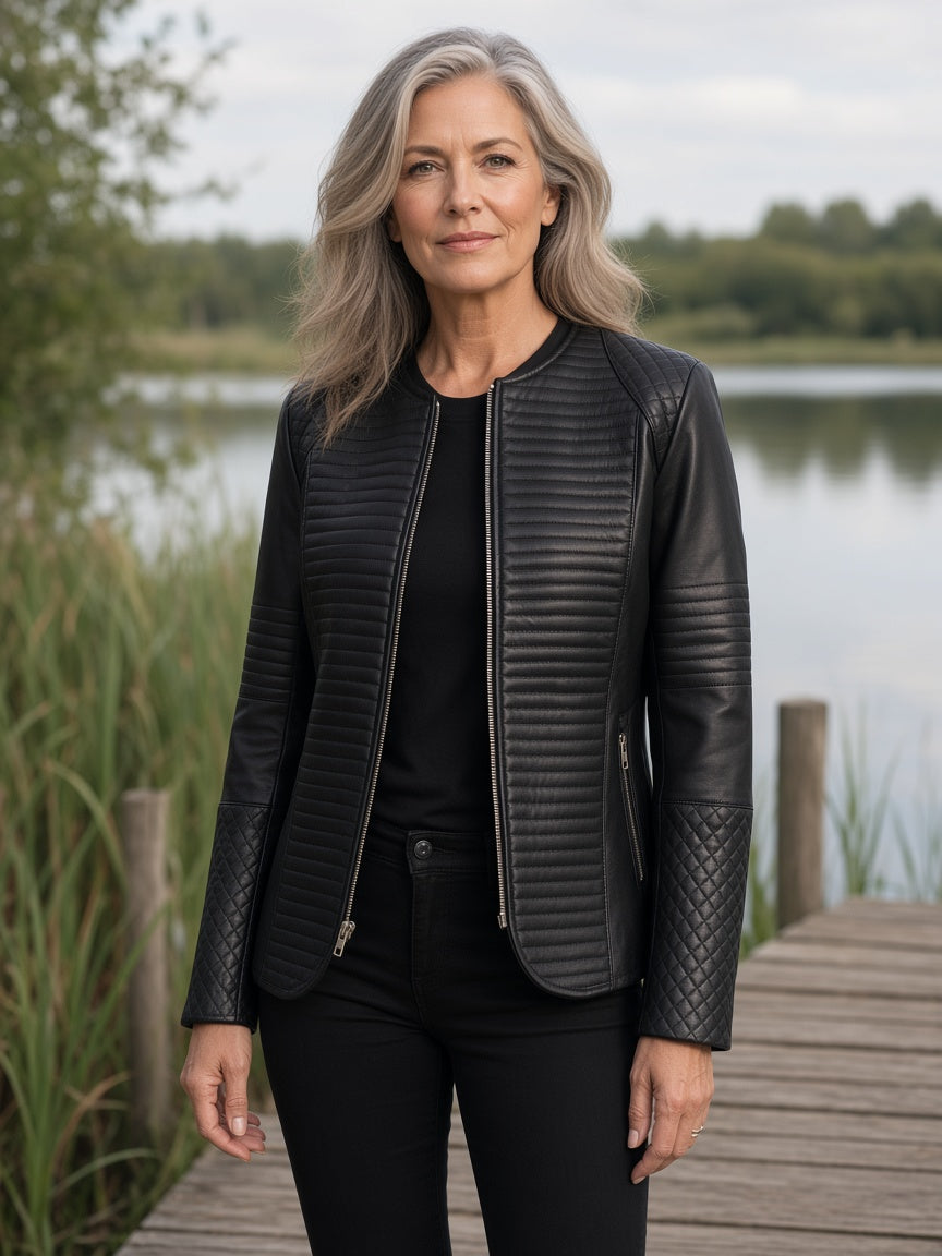 Nexi Quilted Black Leather Jacket