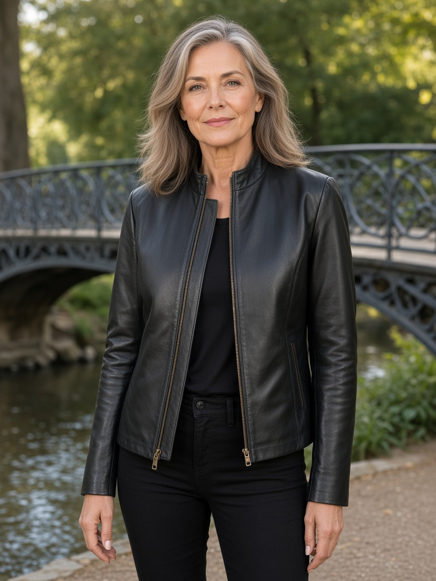 Rumella Black Leather Biker Jacket