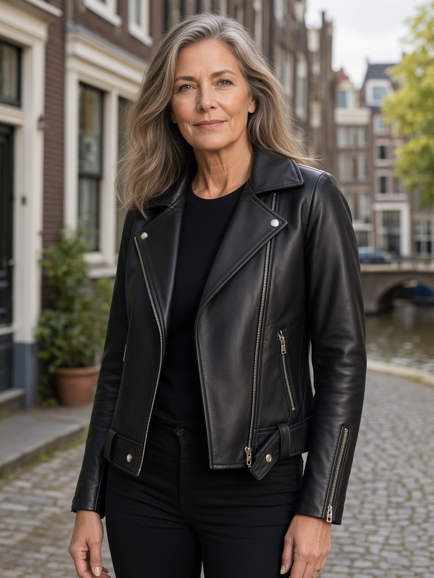 Rumy Black Leather Biker Jacket