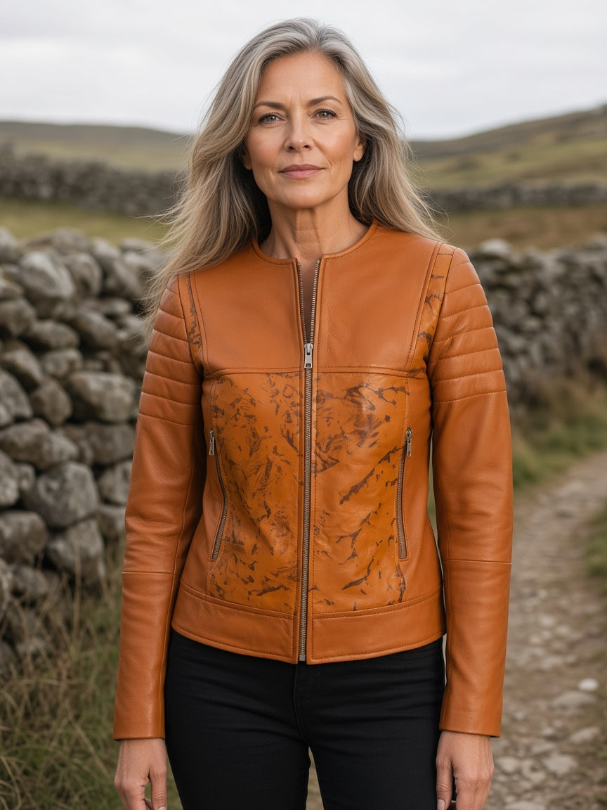 Sandy Tan Dye Leather Biker Jacket
