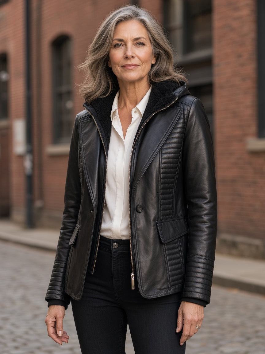 Selina Black Leather Blazer