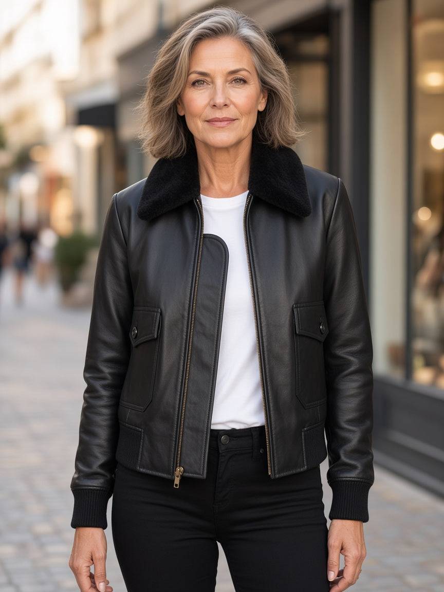 Stella G-1 Black Leather Bomber Jacket