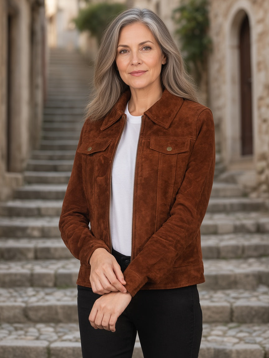 Suzy Brown Suede Trucker Jacket