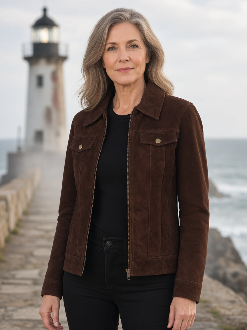 Suzy Mocha Suede Trucker Jacket