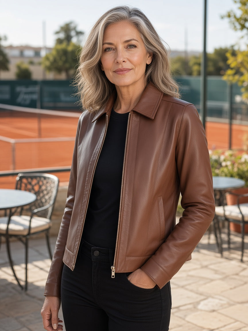 Vixen Brown Classic Collar Leather Jacket