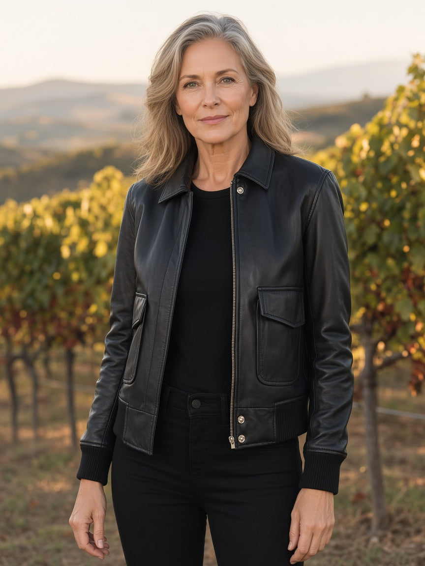 Westa A-2 Black Leather Bomber Jacket