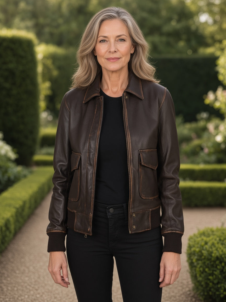Westa A-2 Brown Leather Bomber Jacket