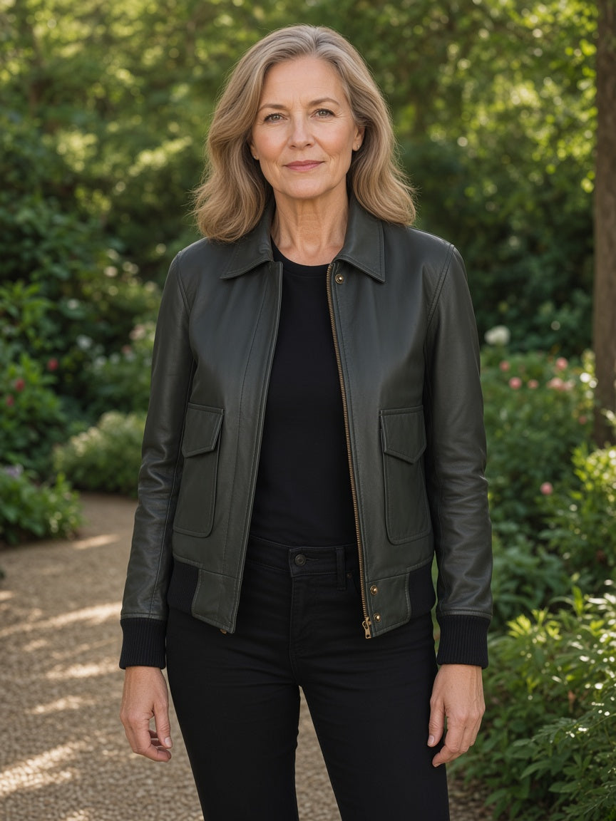 Westa A-2 Green Leather Bomber Jacket