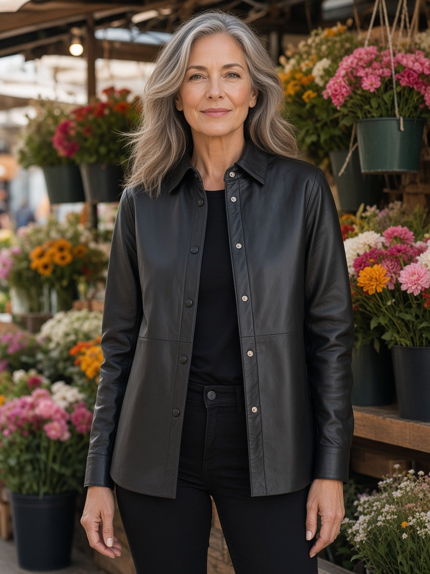 Zenith Black Leather Shirt Jacket